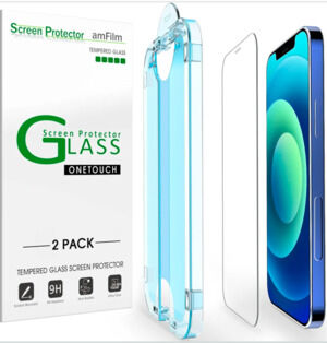 amFilm OneTouch Tempered Glass Screen Protector for iPhone 12 / 12 Pro - 2 pack